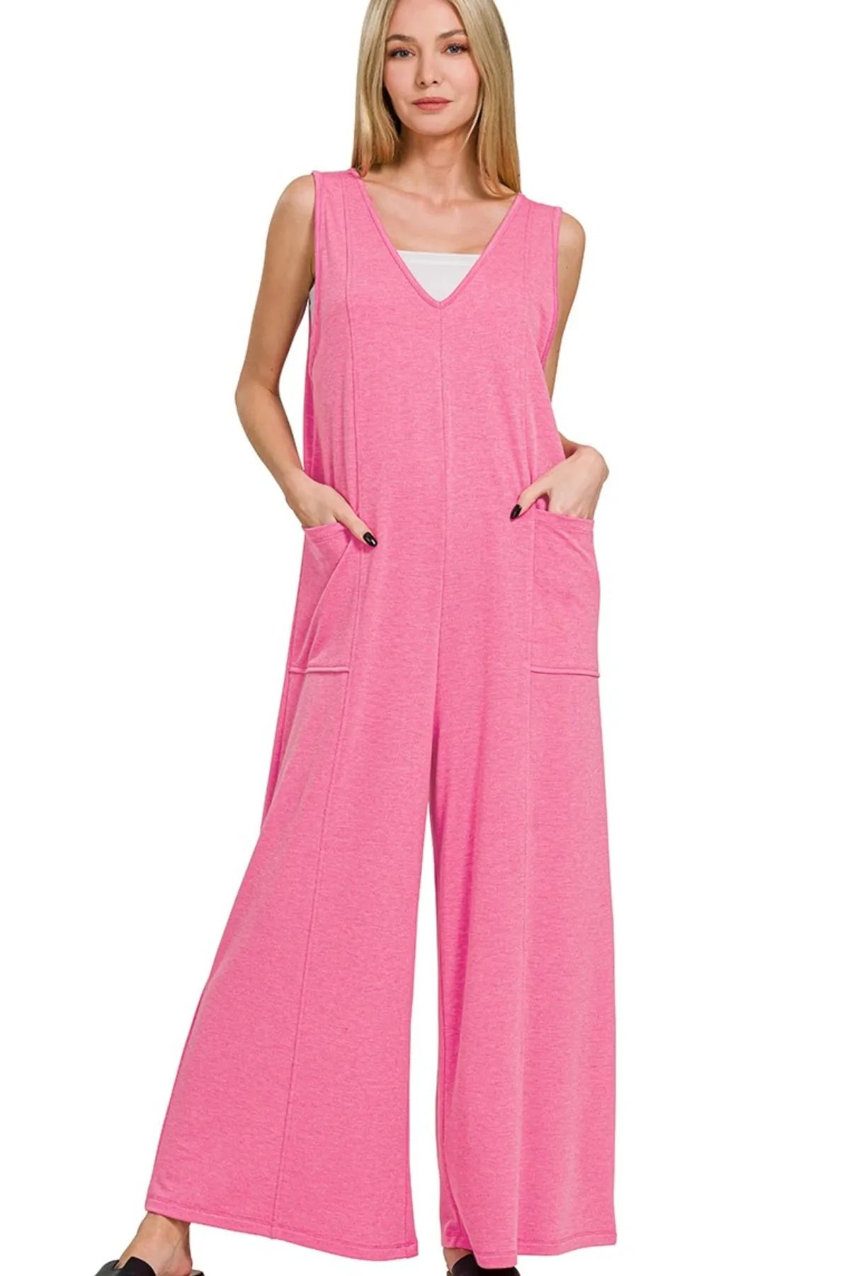 Zenana French Terry Deep V Neck Jumpsuits 8d9fad9a-a257-43c6-a3ee-04ed94a64652-Max-Origin