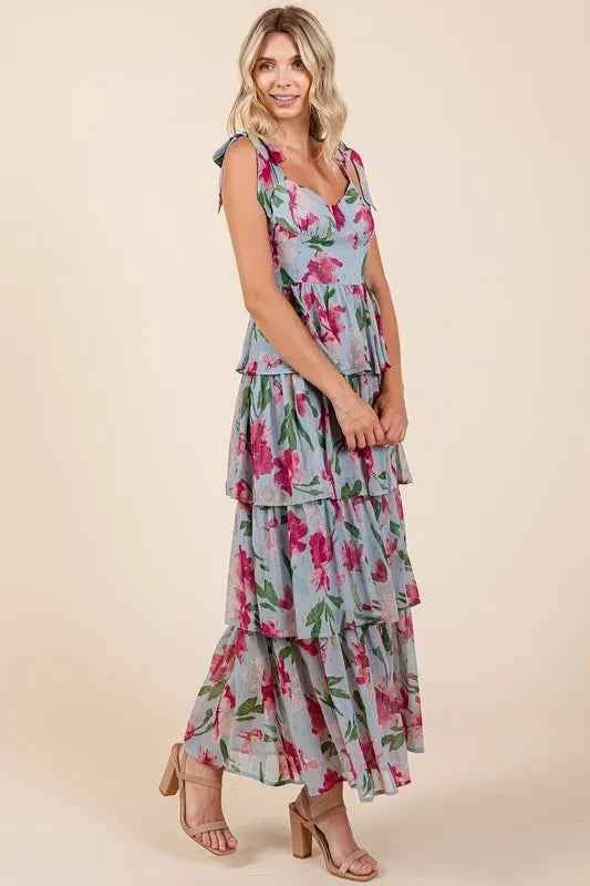 Mittoshop Layered Floral Sweetheart Neck Maxi Dress Mittoshop Layered Floral Sweetheart Neck Maxi Dress