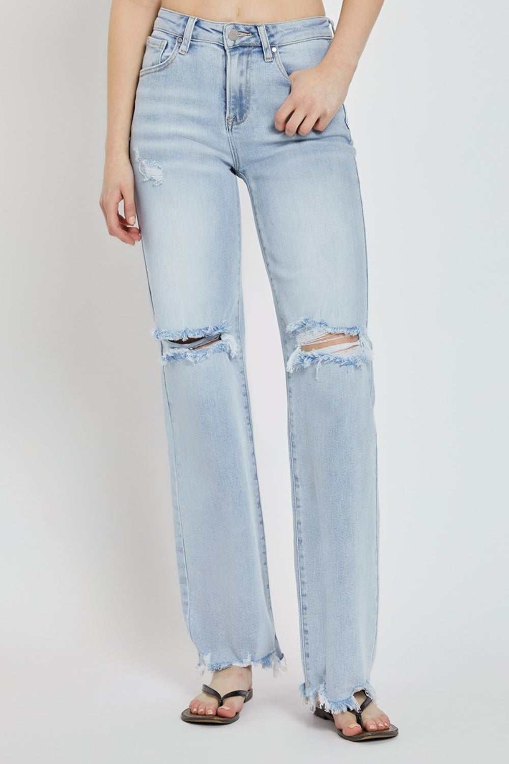 RISEN Full Size High Rise Distressed Wide Leg Jeans RISEN Full Size High Rise Distressed Wide Leg Jeans - TopFashionHQ