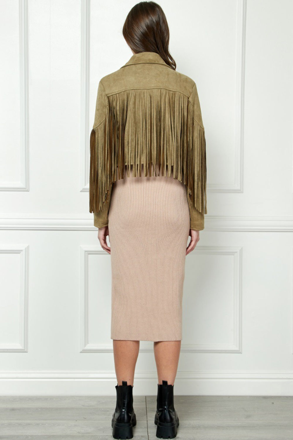 Veveret Suede Fringe Long Sleeve Moto Jacket Veveret Suede Fringe Long Sleeve Moto Jacket - TopFashionHQ