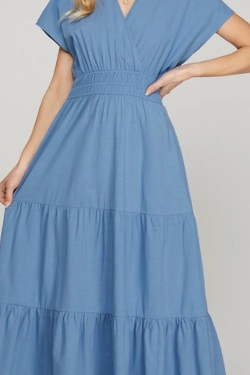 She + Sky Surplice Short Sleeve Tiered Maxi Dress With Pockets 8e72487c-9fdf-4465-a23e-8c4950c62bda-Max
