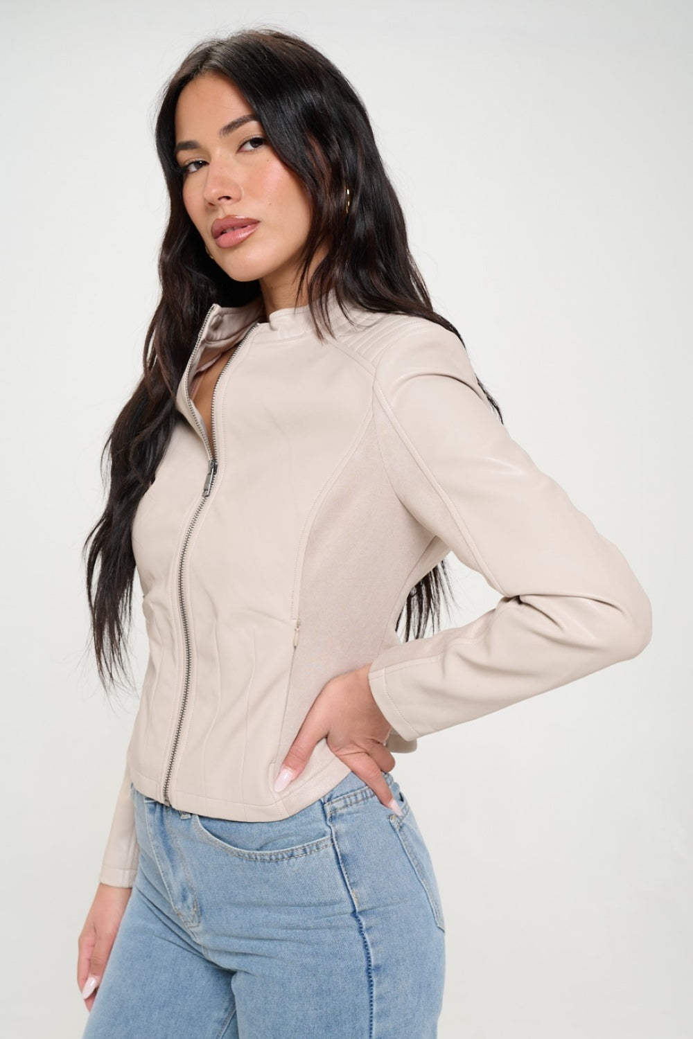 Coalition LA Zip Up Vegan Moto Jacket Coalition LA Zip Up Vegan Moto Jacket - TopFashionHQ