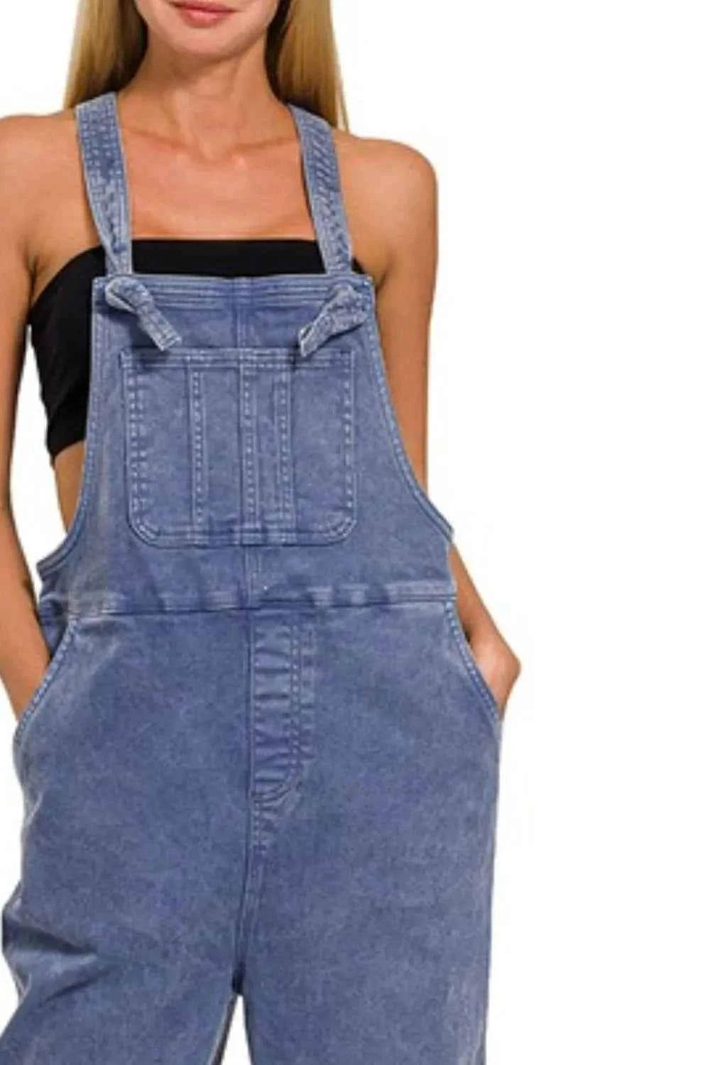 Zenana Washed Knot Strap Relaxed Fit Overalls Zenana Washed Knot Strap Relaxed Fit Overalls
