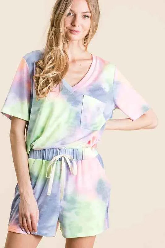 BiBi Tie Dye Casual Shorts with Twill Tape Drawstring BiBi Tie Dye Casual Shorts with Twill Tape Drawstring
