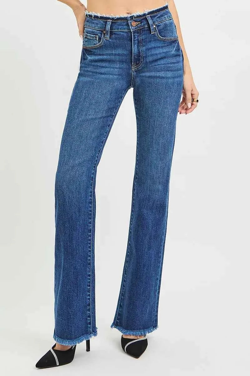 RISEN Full Size Mid Rise Bootcut Frayed Waistband Hem Detail Jeans Plus Size RISEN Full Size Mid Rise Bootcut Frayed Waistband Hem Detail Jeans Plus Size