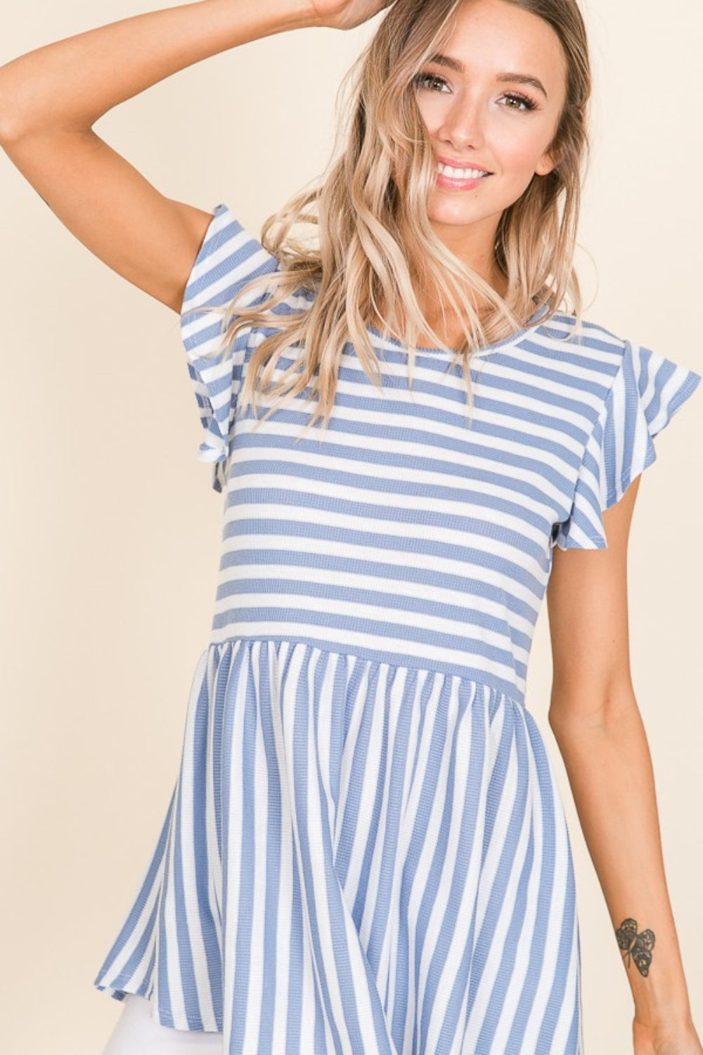 BOMBOM Striped Round Neck Blouse BOMBOM Striped Round Neck Blouse - TopFashionHQ