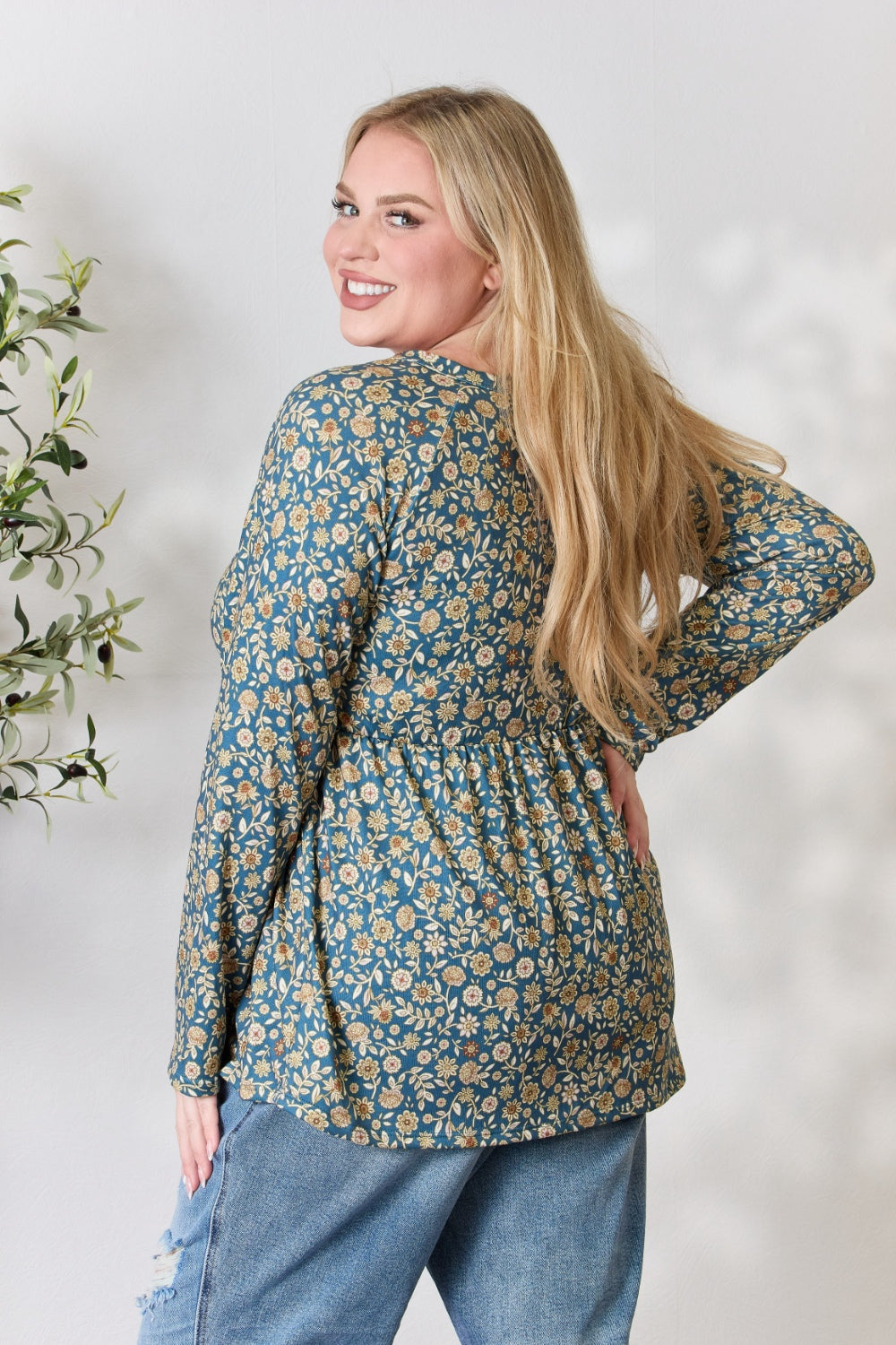 Heimish Full Size Floral Half Button Long Sleeve Blouse Heimish Full Size Floral Half Button Long Sleeve Blouse - TopFashionHQ