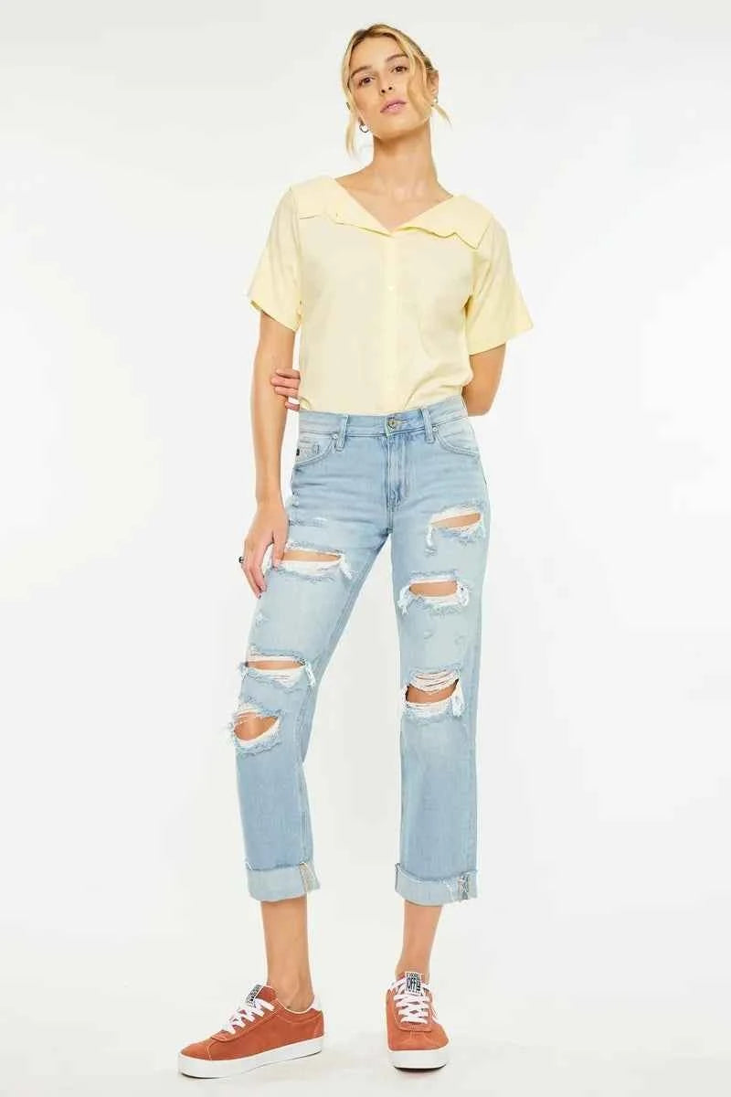 Kancan Mid Rise Distressed Boyfriend Jeans Kancan Mid Rise Distressed Boyfriend Jeans