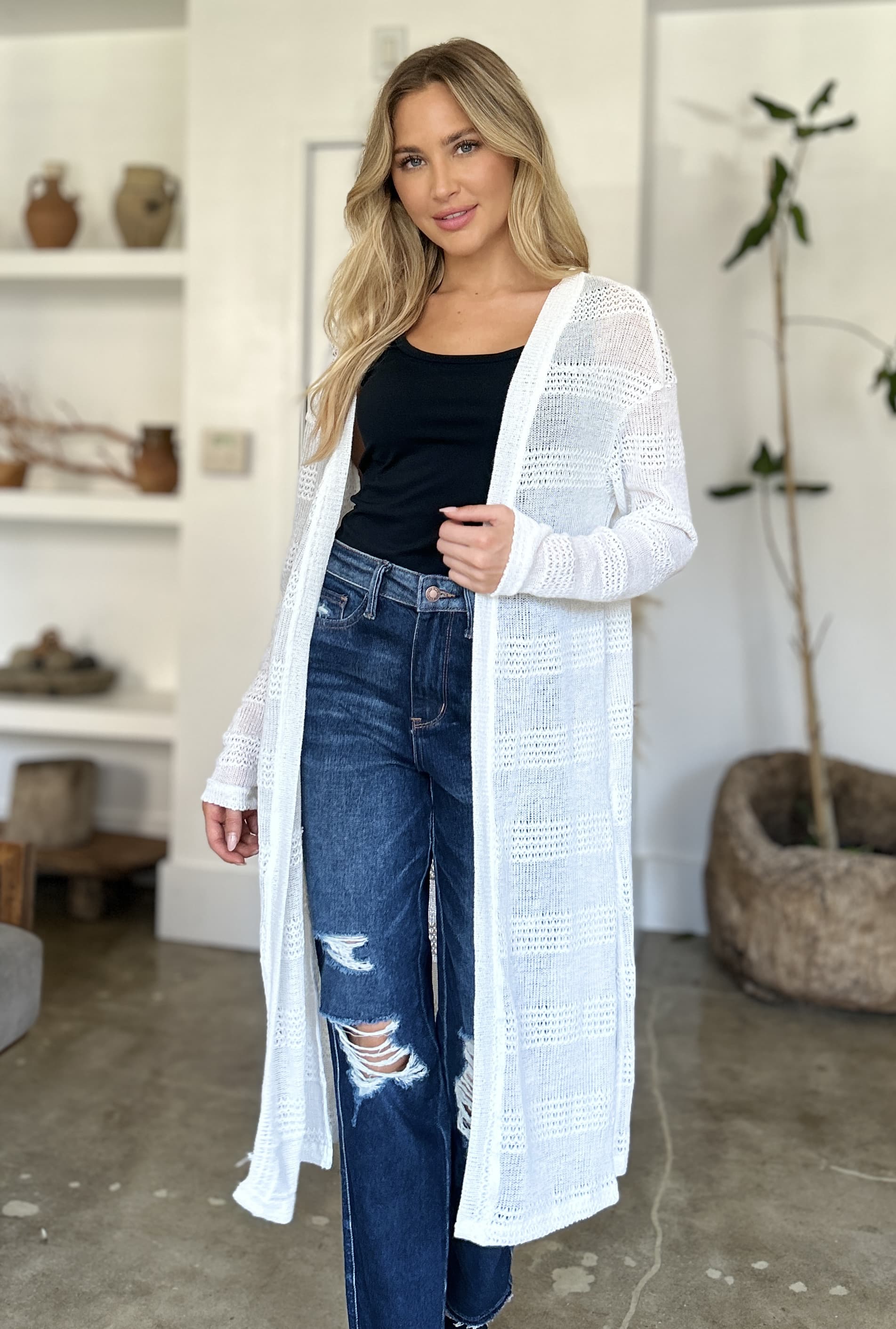 Double Take Full Size Open Front Longline Cardigan Double Take Full Size Open Front Longline Cardigan