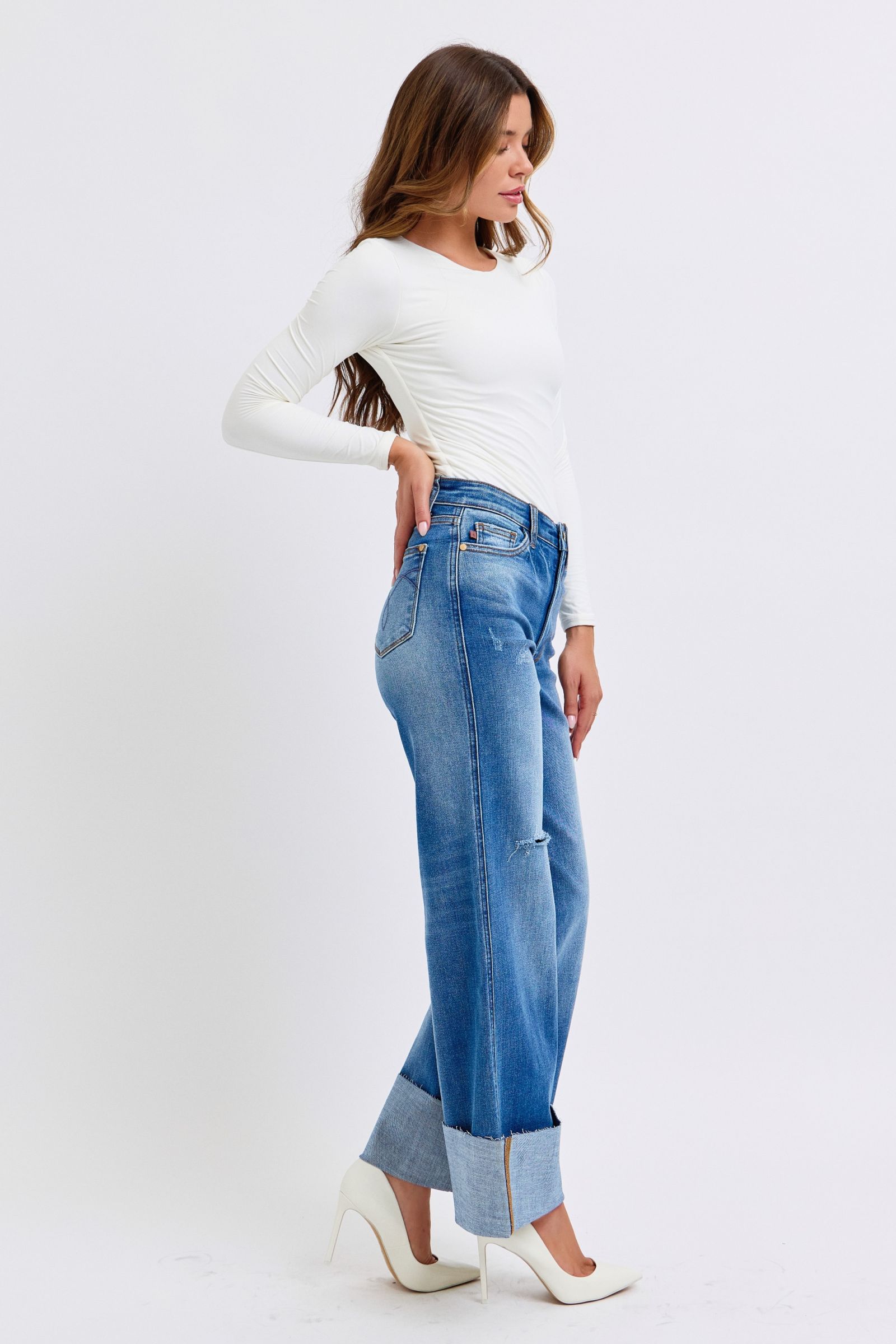 Judy Blue Full Size Distressed High Waist Wide Leg Jeans Judy Blue Full Size Distressed High Waist Wide Leg Jeans - TopFashionHQ