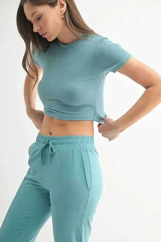 MONO B Essential Micro-ribbed Cropped Athleisure Tee MONO B Essential Micro-ribbed Cropped Athleisure Tee