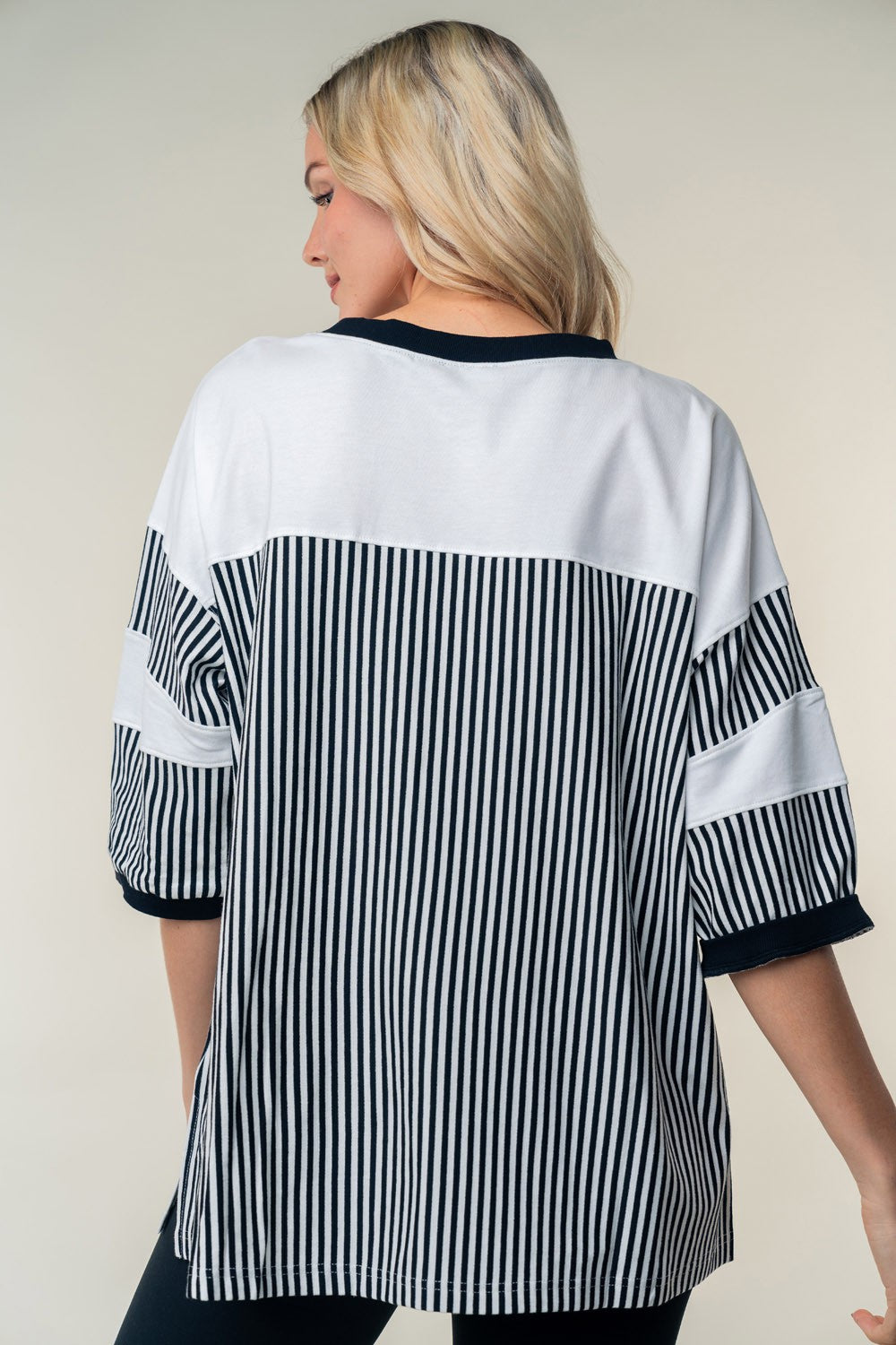 White Birch Full Size Striped Contrast Round Neck Top White Birch Full Size Striped Contrast Round Neck Top - TopFashionHQ