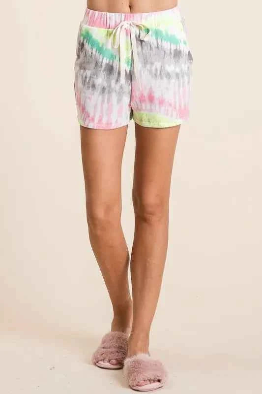BiBi Tie Dye Print Shorts With Twill Tape Drawstring BiBi Tie Dye Print Shorts With Twill Tape Drawstring