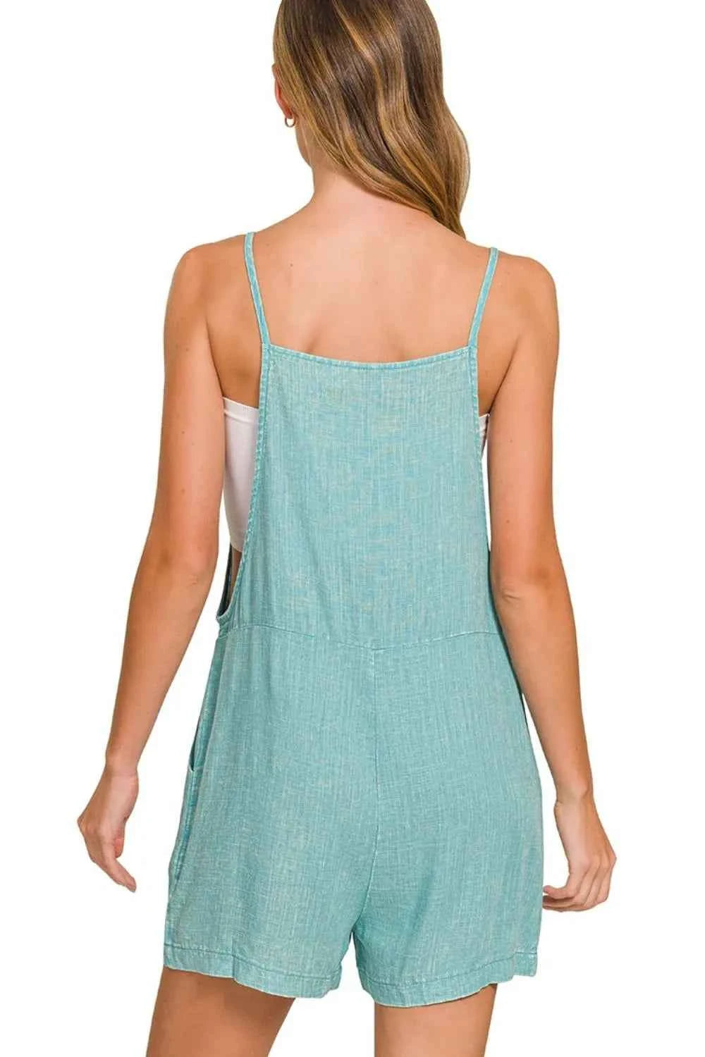 Zenana Washed Linen Knot Strap Rompers Zenana Washed Linen Knot Strap Rompers