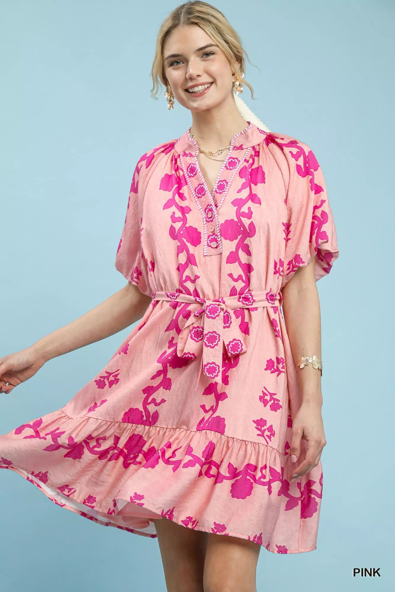 Umgee Floral Tie-Waist Boho Mini Dress 9007092b-f1ce-4fd8-bfde-075b1c883899-Max-Origin