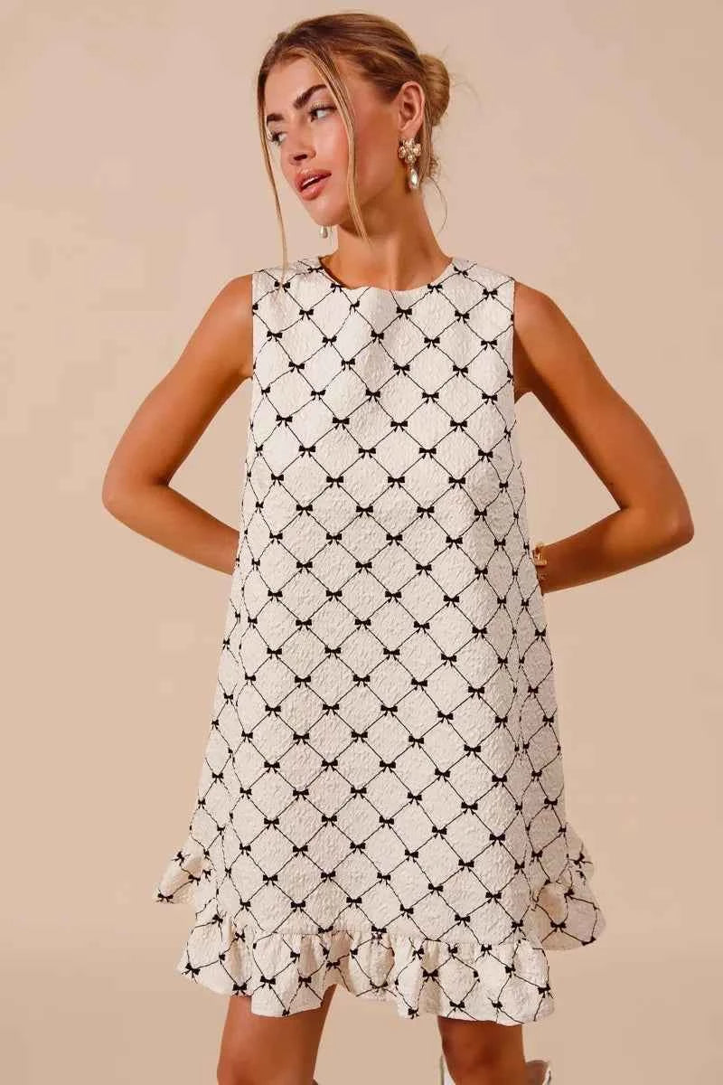 SO ME Texture Bow Printed Mini Ruffle Dress SO ME Texture Bow Printed Mini Ruffle Dress