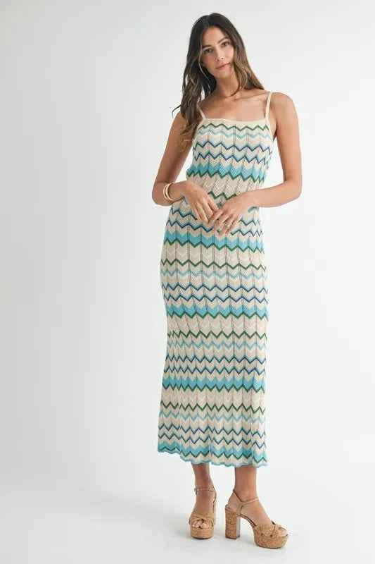 MABLE Lightweight Pointelle Chevron Knit Maxi Dress MABLE Lightweight Pointelle Chevron Knit Maxi Dress
