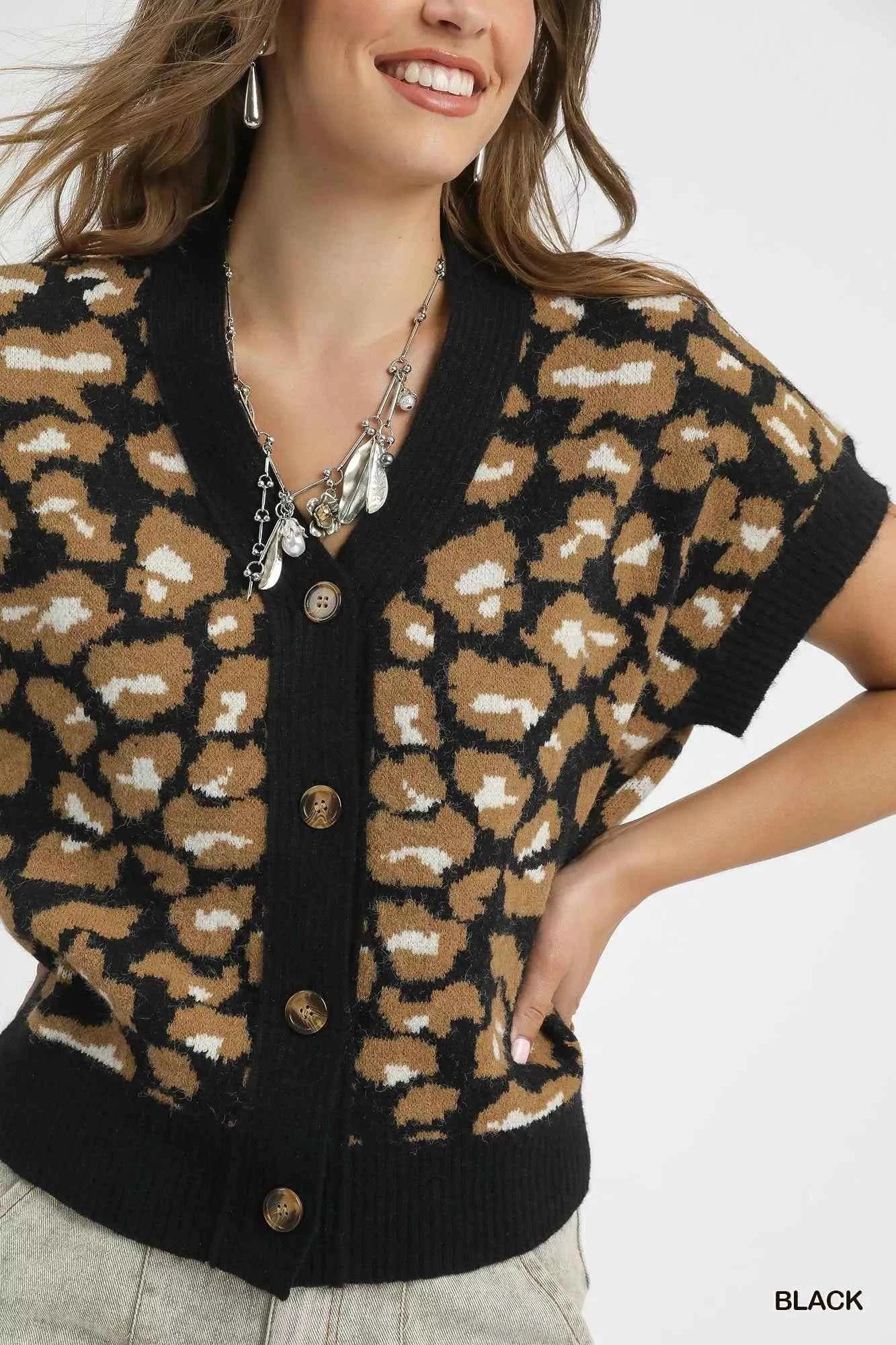 Umgee Leopard Button Down Short Sleeve Cardigan Umgee Leopard Button Down Short Sleeve Cardigan