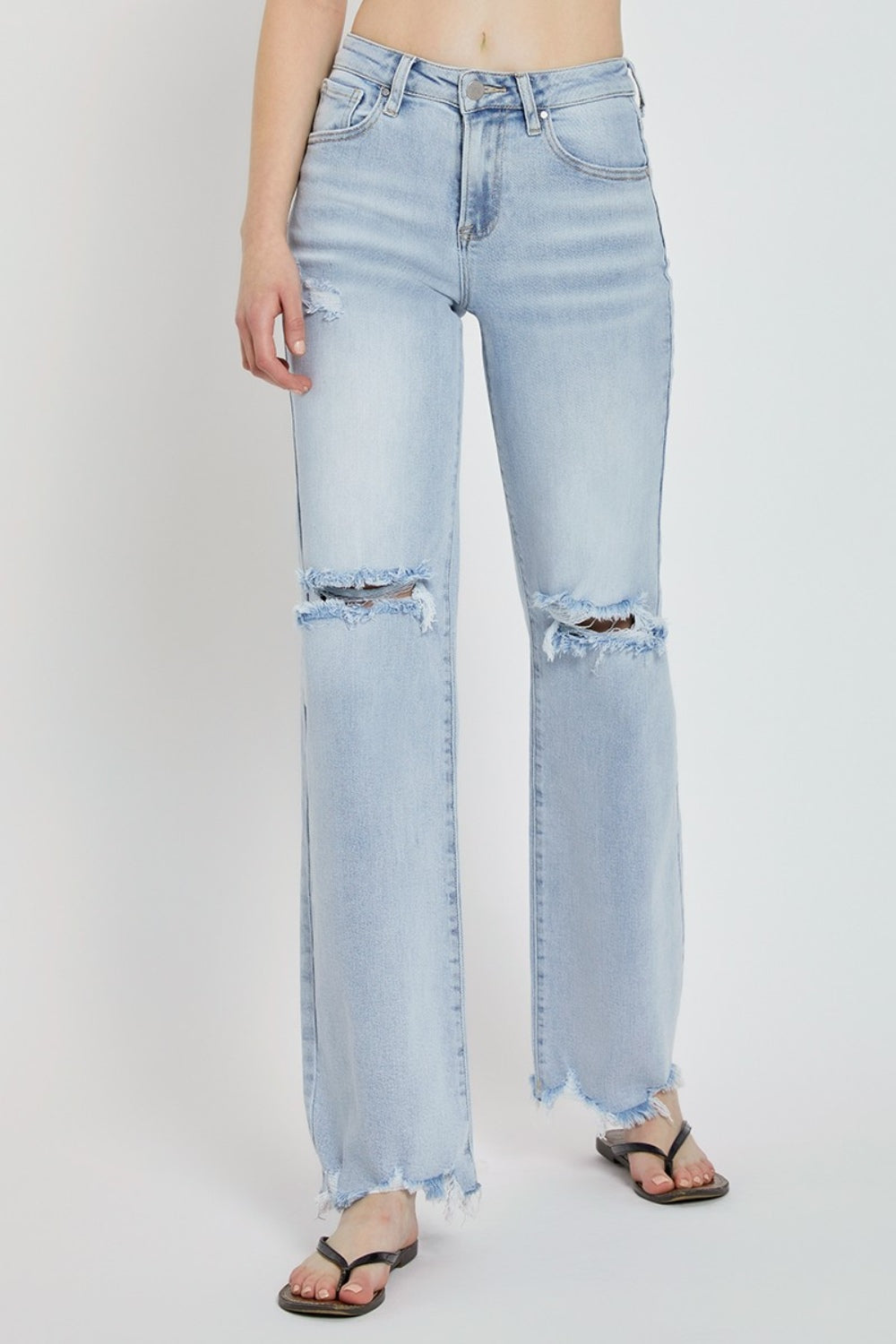 RISEN Full Size High Rise Distressed Wide Leg Jeans RISEN Full Size High Rise Distressed Wide Leg Jeans - TopFashionHQ