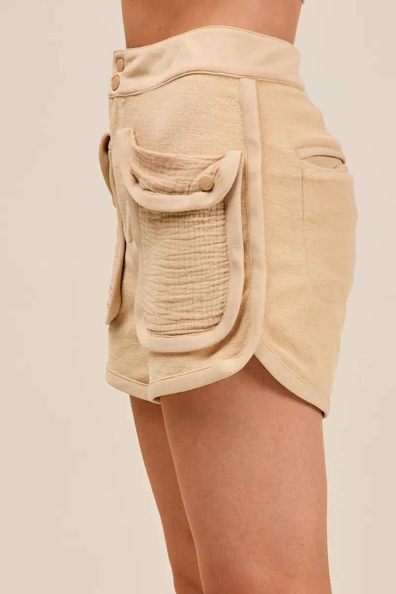 SO ME Mineral Washed Terry High Rise Cargo Shorts SO ME Mineral Washed Terry High Rise Cargo Shorts