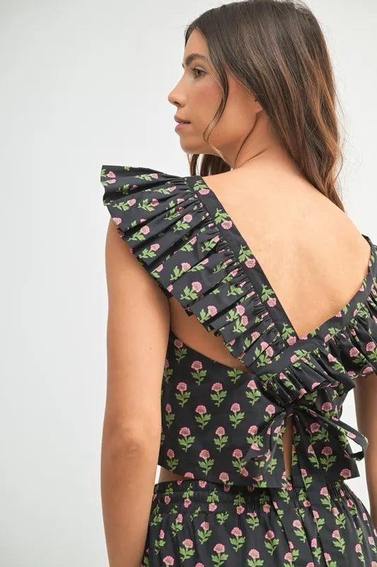 MABLE Floral Print Ruffle Top and Pants Set 916a016b4d2c44cd8ef5cdf958dc7594-Max-Origin