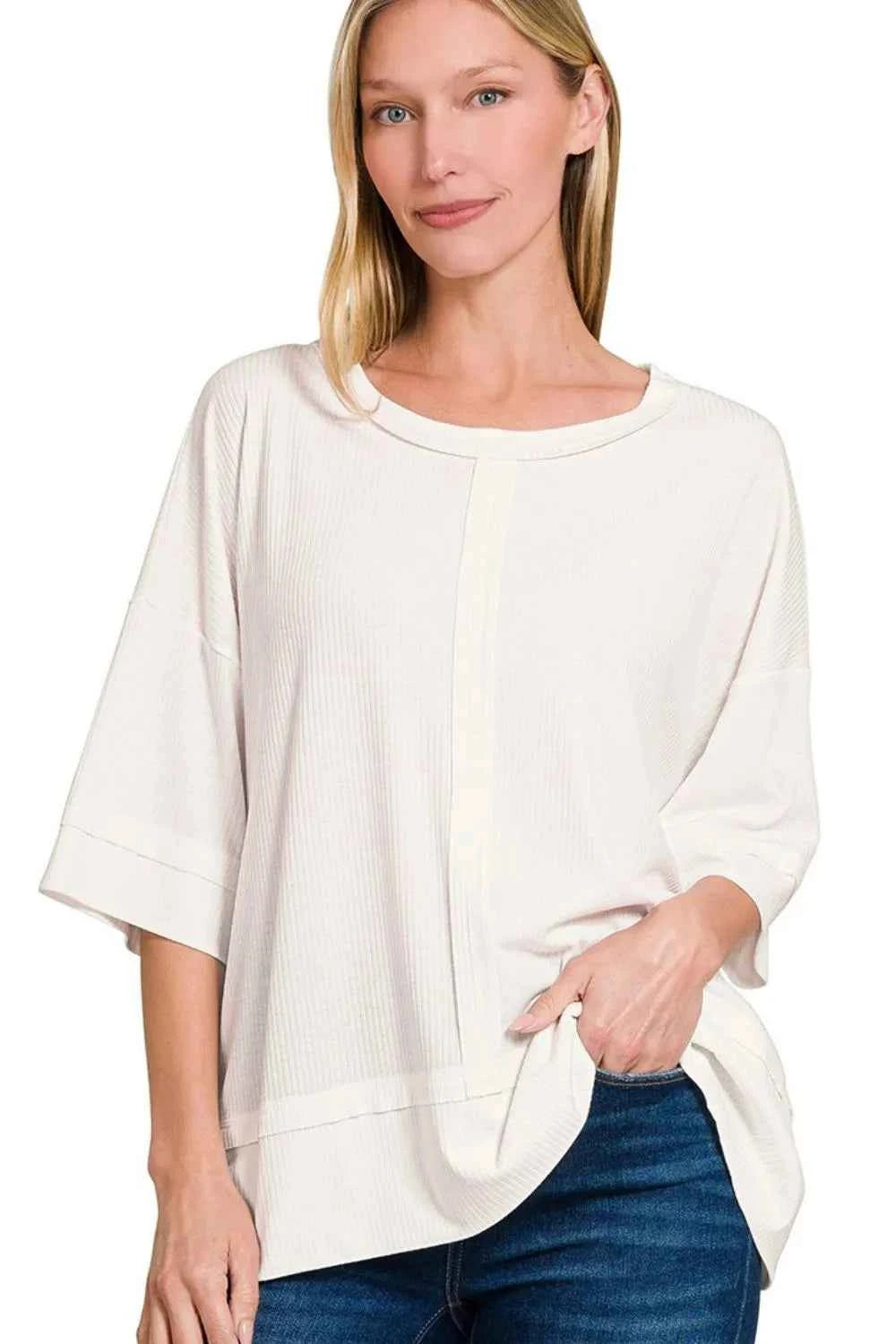 Zenana Ribbed Boat Neck 3/4 Sleeve Top Zenana Ribbed Boat Neck 3/4 Sleeve Top