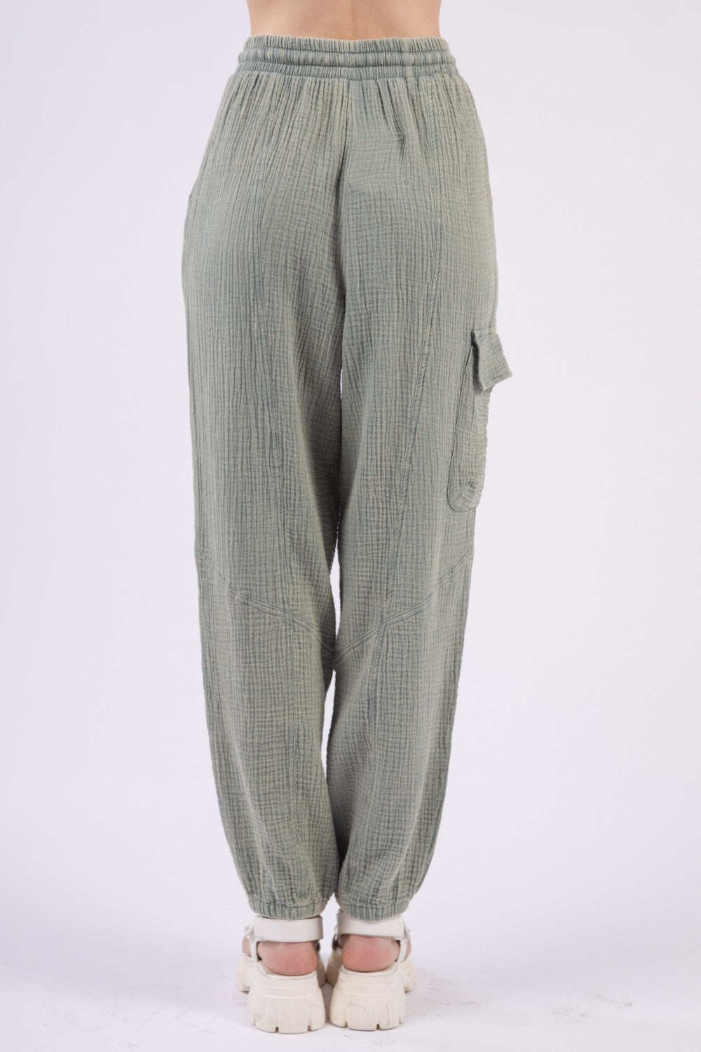 VERY J Washed Woven Crinkle Gauze Drawstring Pants VERY J Washed Woven Crinkle Gauze Drawstring Pants - TopFashionHQ