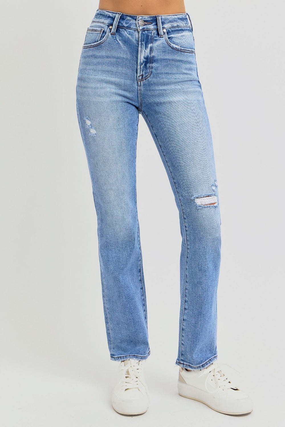 RISEN Full Size Distressed High-Rise Ankle Straight Jeans RISEN Full Size Distressed High-Rise Ankle Straight Jeans - TopFashionHQ