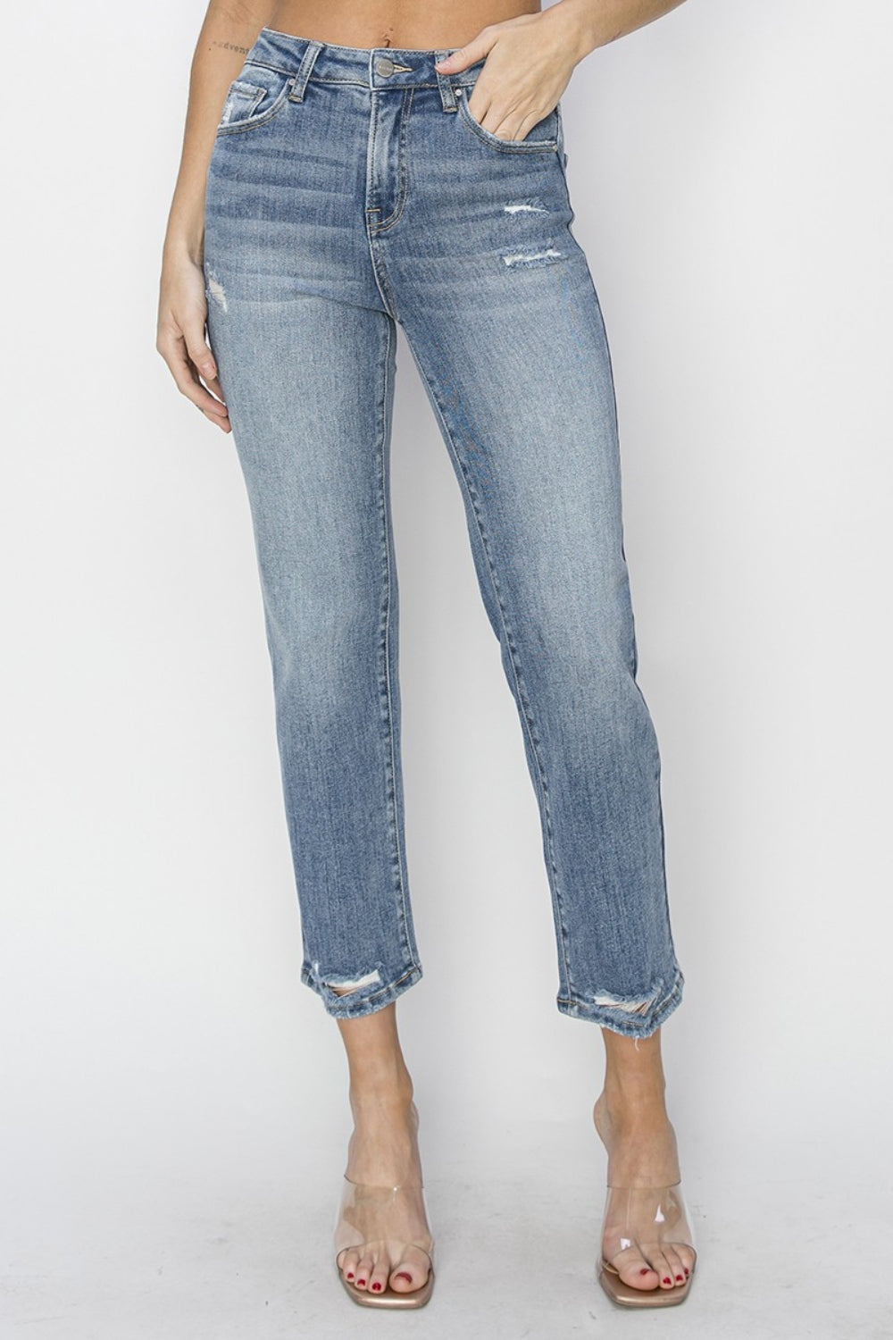 RISEN Full Size High Waist Distressed Cropped Jeans RISEN Full Size High Waist Distressed Cropped Jeans - TopFashionHQ