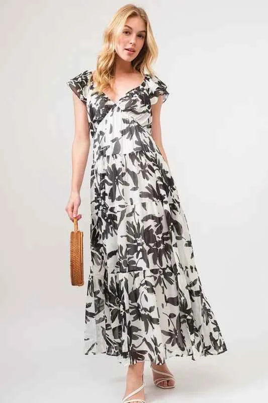 And The Why Ruffled Sleeve Tiered Floral Print Maxi Dress And The Why Ruffled Sleeve Tiered Floral Print Maxi Dress