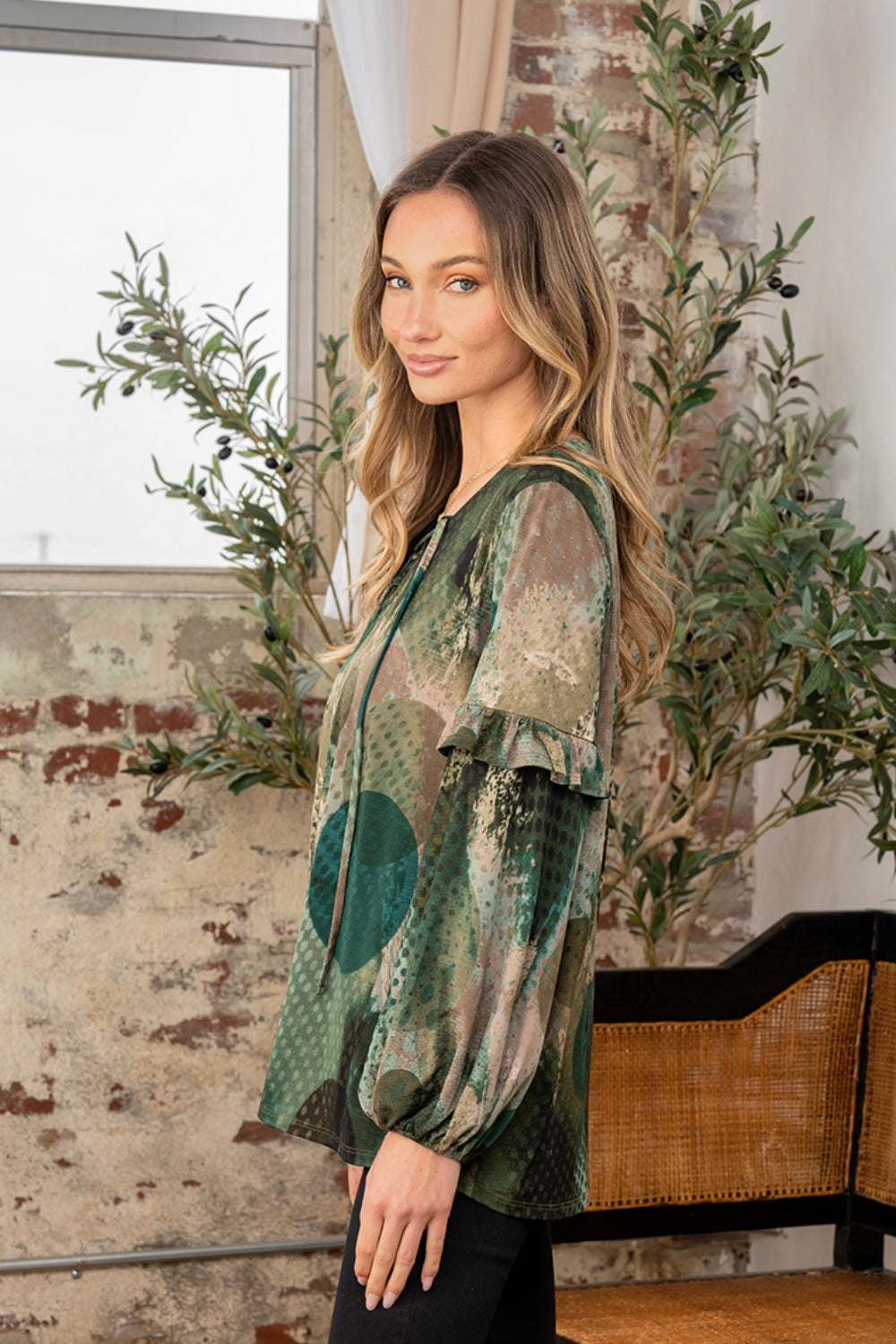 Sew In Love Full Size Snakeskin Print Long Sleeve Top with Ruffle Sew In Love Full Size Snakeskin Print Long Sleeve Top with Ruffle - TopFashionHQ