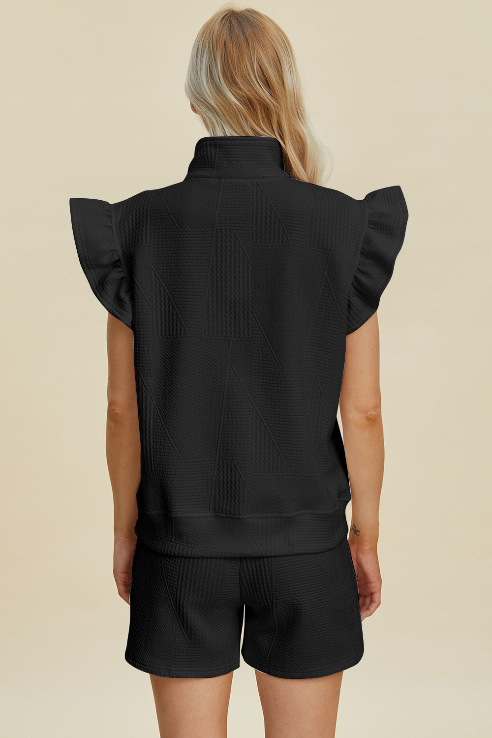 Double Take Full Size Texture Flounce Sleeve Top and Shorts Set Double Take Full Size Texture Flounce Sleeve Top and Shorts Set