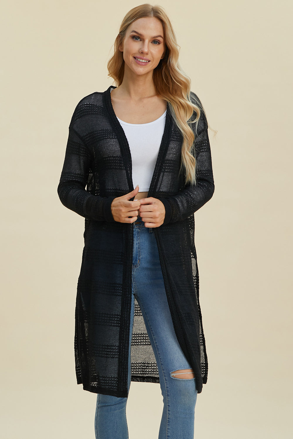 Double Take Full Size Open Front Longline Cardigan Double Take Full Size Open Front Longline Cardigan