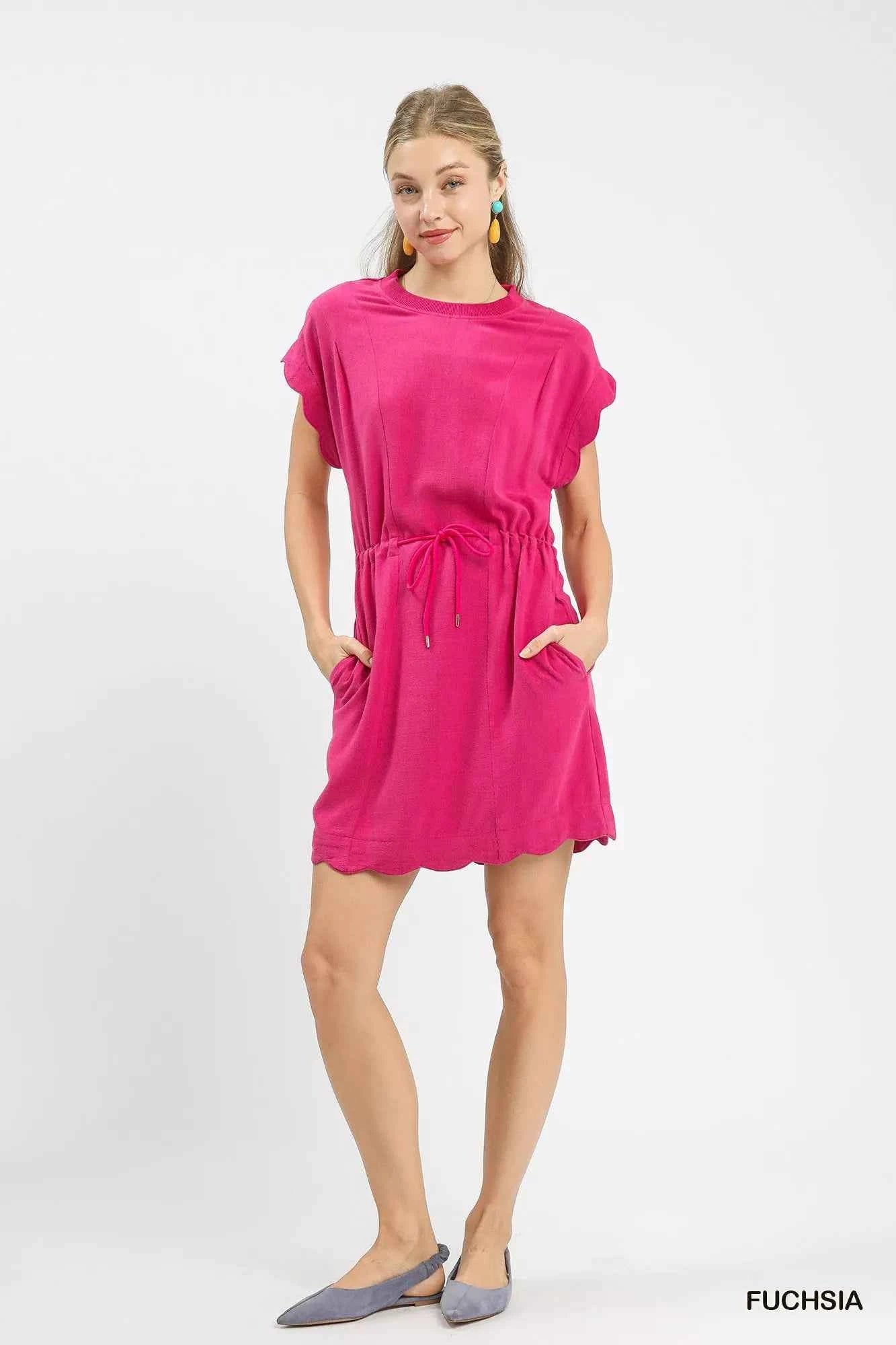 Umgee Linen Blend Scallop Hem Mini Dress Umgee Linen Blend Scallop Hem Mini Dress