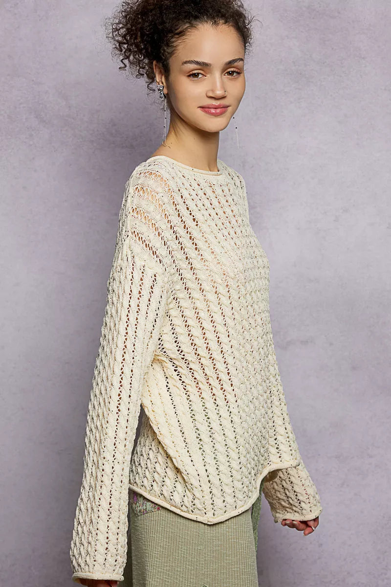 POL Openwork Round Neck Knit Top with Shiny Detail 936aa08e-964d-44c4-8074-494a511cbaaf-Max-Origin