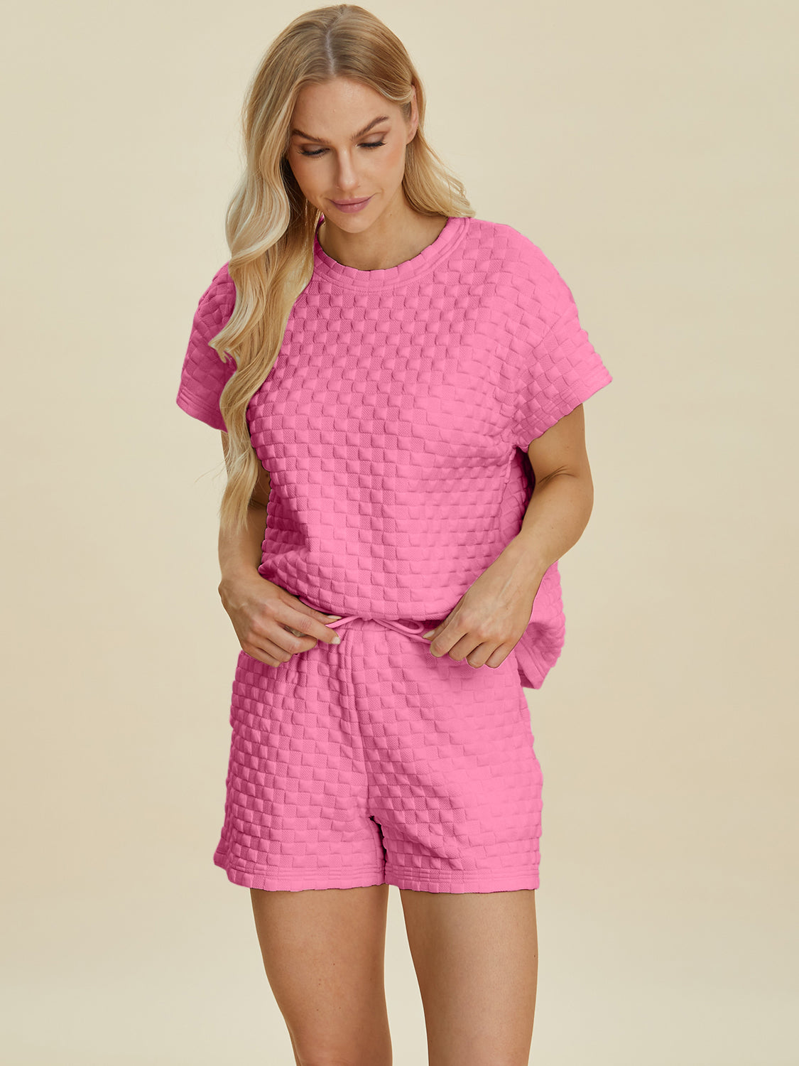 Double Take Full Size Texture T-Shirt and Shorts Set Double Take Full Size Texture T-Shirt and Shorts Set
