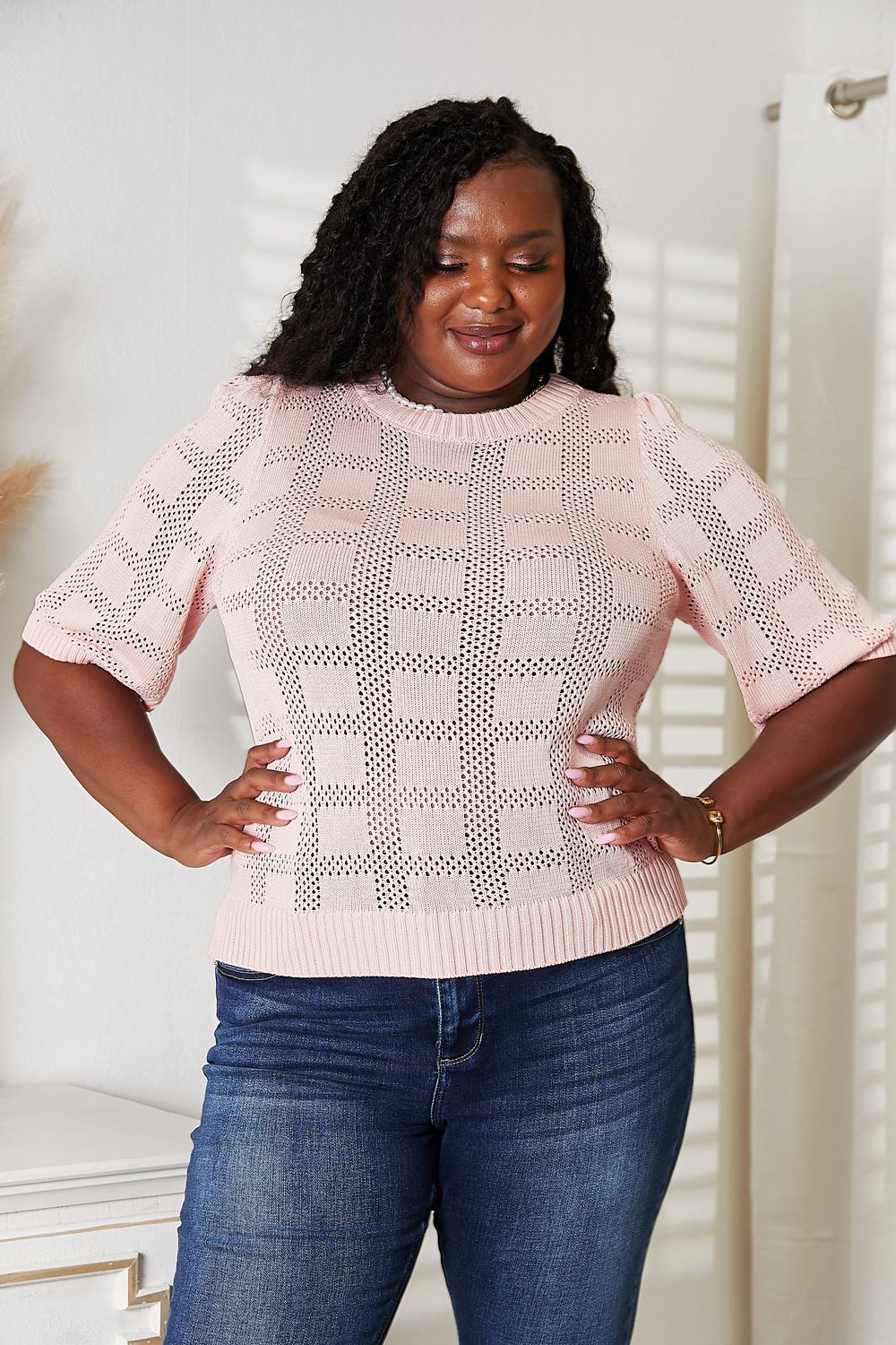 Double Take Ribbed Trim Round Neck Knit Top Double Take Ribbed Trim Round Neck Knit Top - TopFashionHQ