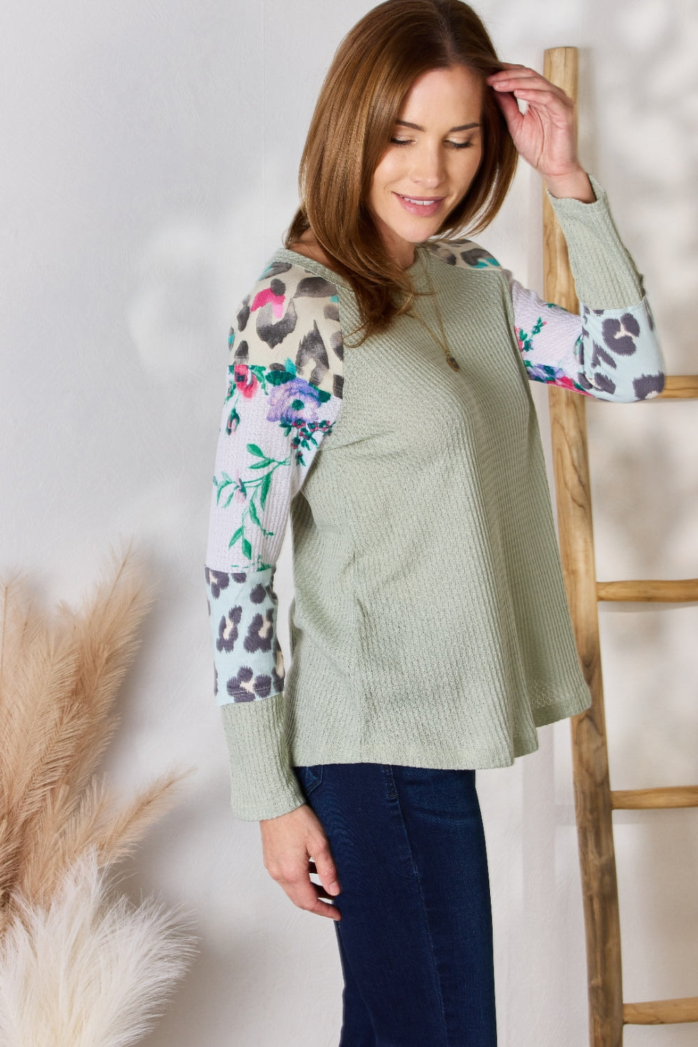 Hailey & Co Full Size Printed Round Neck Blouse Hailey & Co Full Size Printed Round Neck Blouse - TopFashionHQ