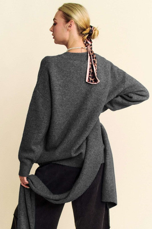Davi & Dani V-Neck Dropped Shoulder Sweater with Scarf Set Davi & Dani V-Neck Dropped Shoulder Sweater with Scarf Set