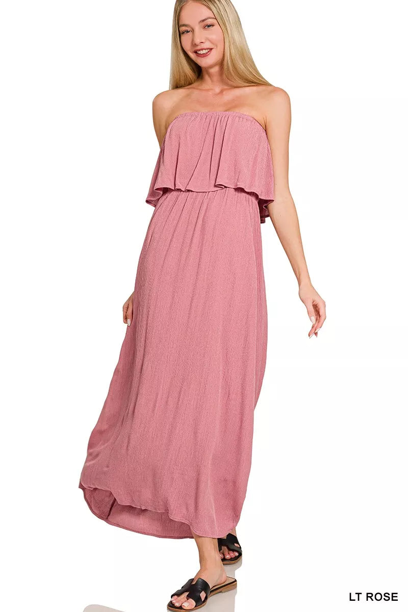 Zenana Woven Crinkle Strapless Maxi Dress 940b2eeccf2546f4850e1603ce540517-Max-Origin