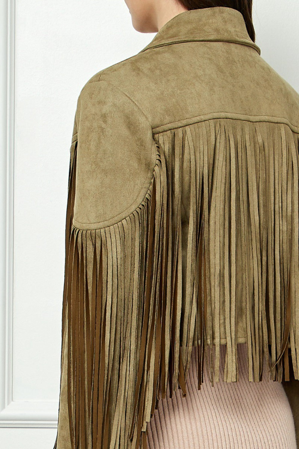 Veveret Suede Fringe Long Sleeve Moto Jacket Veveret Suede Fringe Long Sleeve Moto Jacket - TopFashionHQ