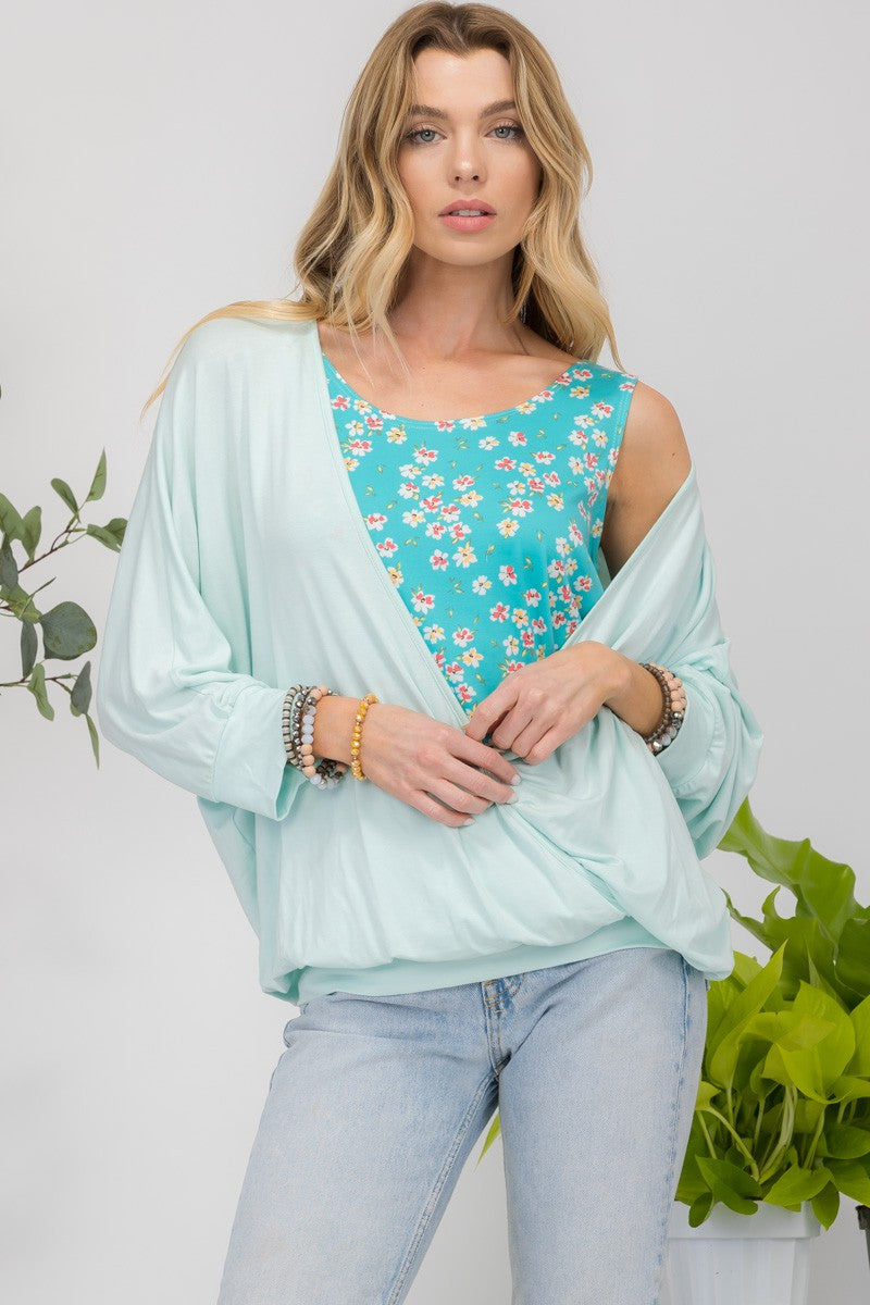 Celeste Full Size Floral Round Neck Top with Two Layer Detail Celeste Full Size Floral Round Neck Top with Two Layer Detail