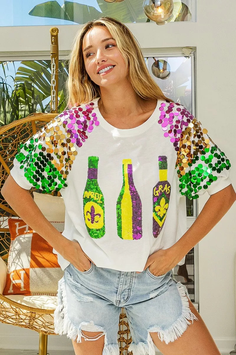 BiBi Sequin Mardi Gras Bottles Spangled Sleeve Top 9436e41c040b43b08d8466a89db4ef6f-Max-Origin