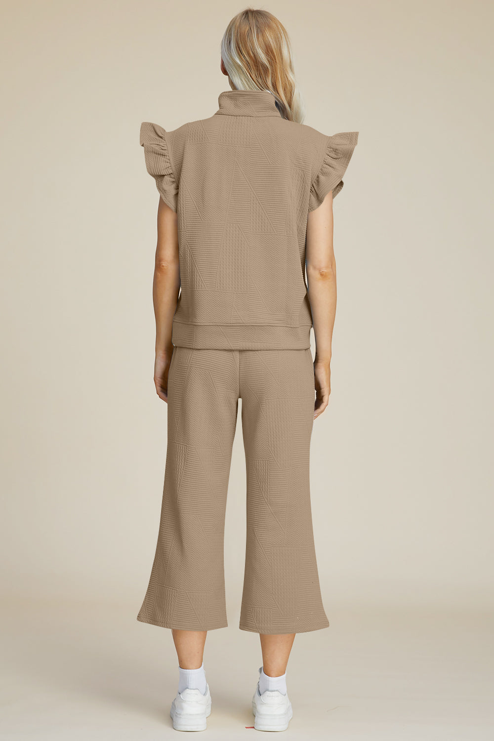 Double Take Full Size Texture Ruffle Short Sleeve Top and Wide Leg Pants Set Double Take Full Size Texture Ruffle Short Sleeve Top and Wide Leg Pants Set