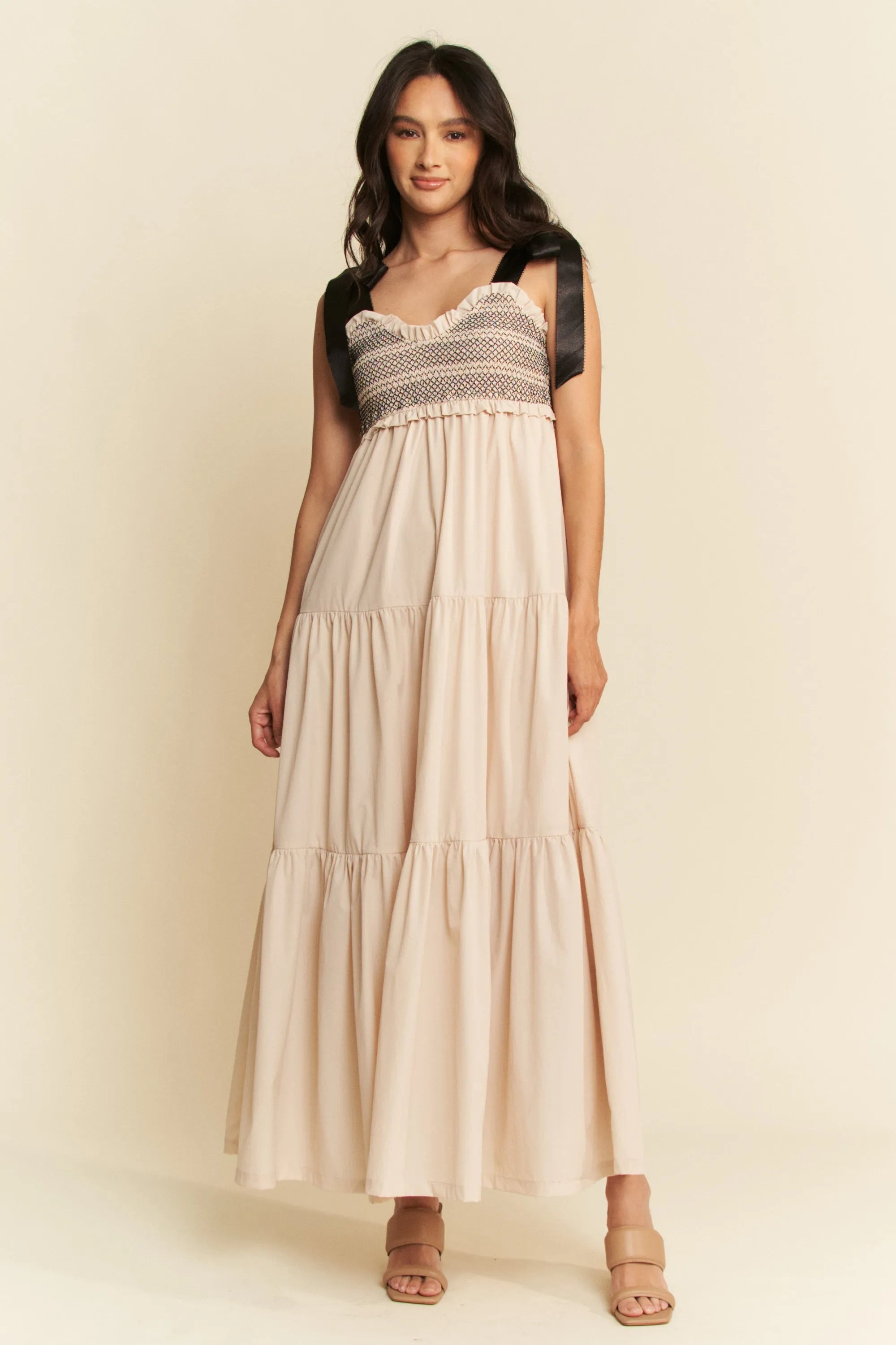 Davi & Dani Multi Contrast Smocked Bodice Straps Maxi Dress 948e95376f1d4e7e828286ae62fed85d-Max-Origin