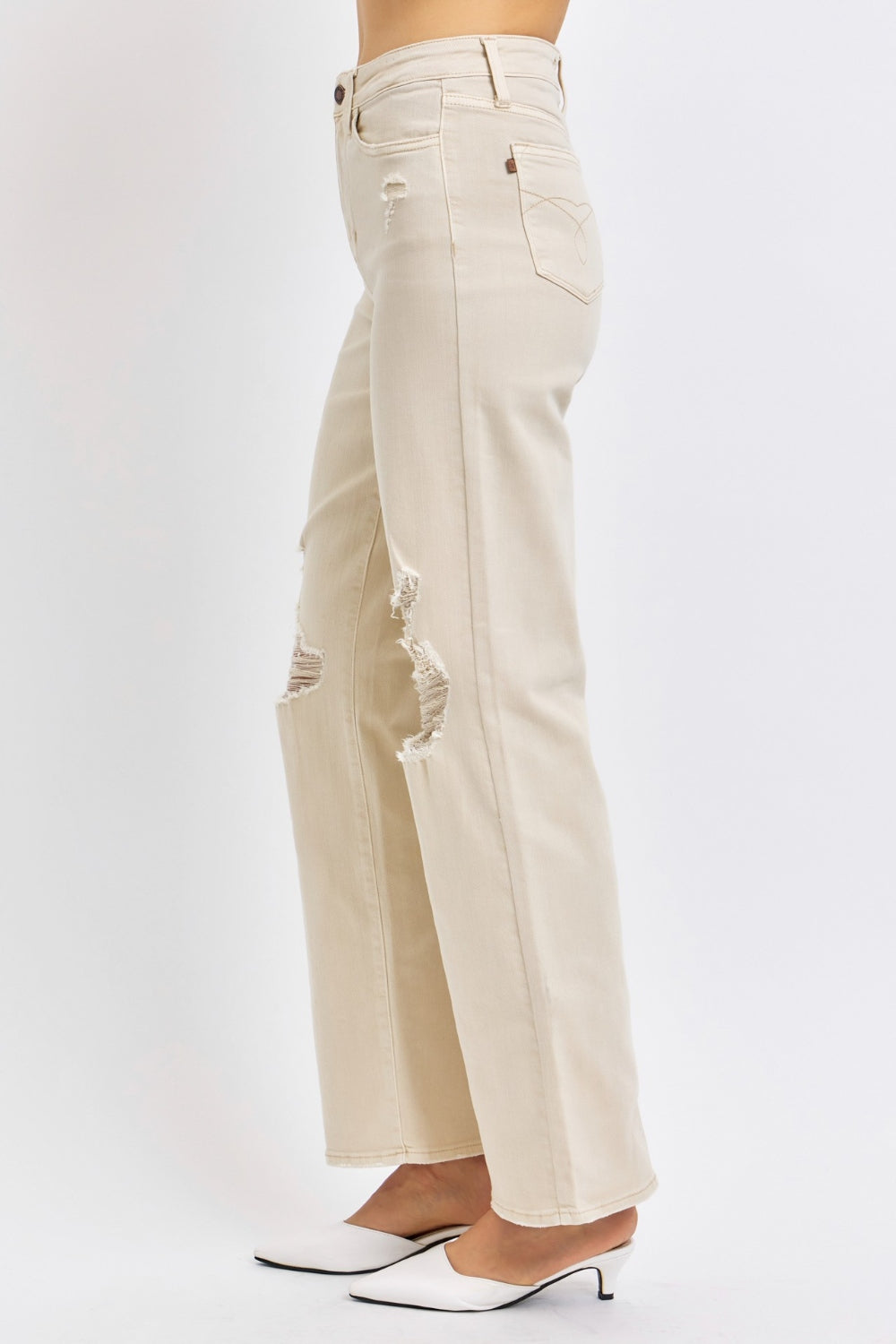 Judy Blue Full Size High Waist Distressed Wide Leg Jeans Judy Blue Full Size High Waist Distressed Wide Leg Jeans - TopFashionHQ