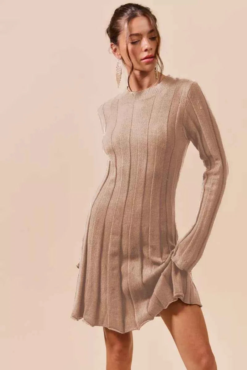 SO ME Ribbed Long Sleeve Mini Sweater Dress SO ME Ribbed Long Sleeve Mini Sweater Dress