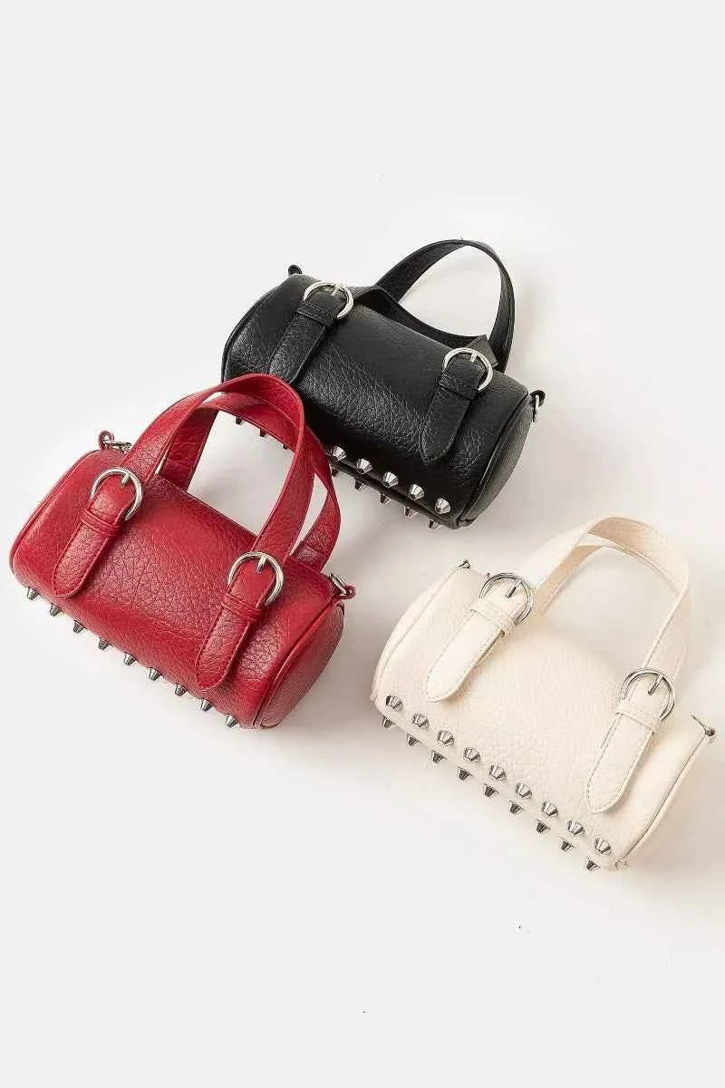 Fame Faux Leather Buckle Strap Cylinder Hand Bag Fame Faux Leather Buckle Strap Cylinder Hand Bag