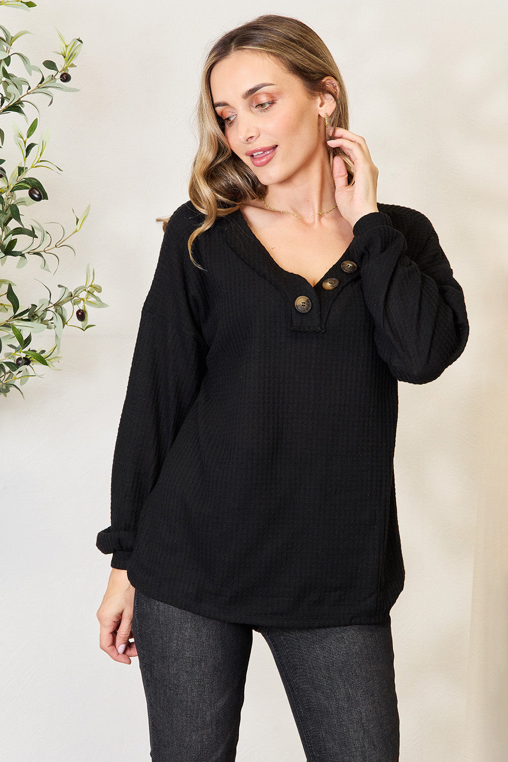 Zenana Buttoned Long Sleeve Blouse Zenana Buttoned Long Sleeve Blouse - TopFashionHQ