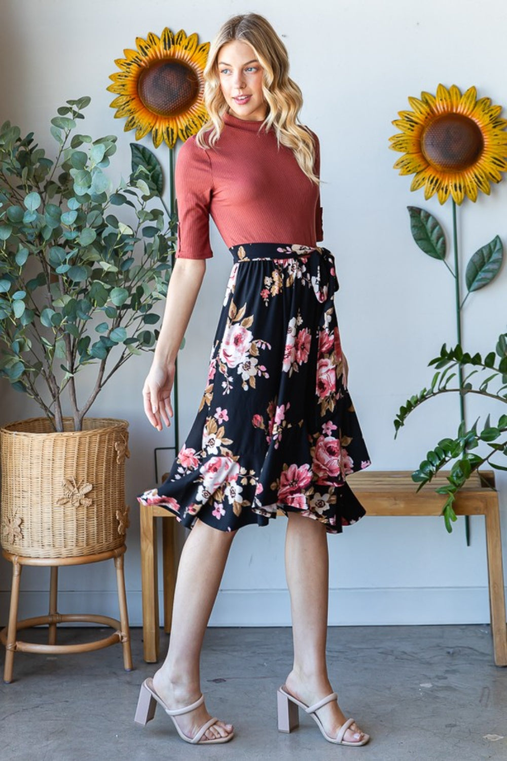 Reborn J Floral Wrap Ruffle Hem Skirt Reborn J Floral Wrap Ruffle Hem Skirt